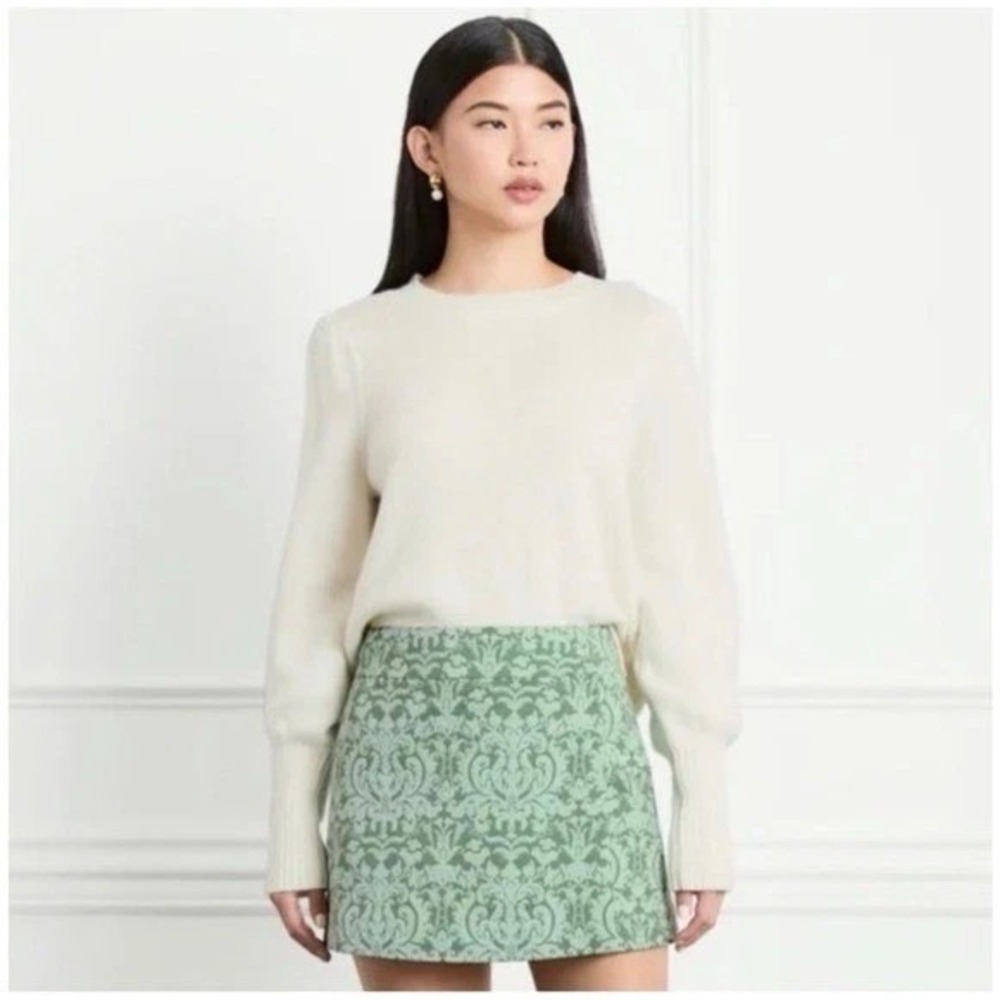 Hill House Home Tatiana Wrap Mini Skirt Green Jacquard Size S Boho Preppy Chic